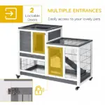 PawHut Elevated Bunny Cage Indoor Rabbit Hutch with Wheels Ramp Removable Tray for Guinea Pigs Gray - Image 5