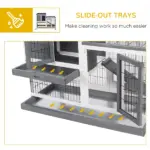 PawHut Elevated Bunny Cage Indoor Rabbit Hutch with Wheels Ramp Removable Tray for Guinea Pigs Gray - Image 6