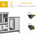 PawHut Elevated Bunny Cage Indoor Rabbit Hutch with Wheels Ramp Removable Tray for Guinea Pigs Gray - Image 7