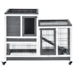 PawHut Elevated Bunny Cage Indoor Rabbit Hutch with Wheels Ramp Removable Tray for Guinea Pigs Gray - Image 8
