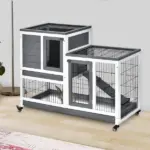 PawHut Elevated Bunny Cage Indoor Rabbit Hutch with Wheels Ramp Removable Tray for Guinea Pigs Gray - Image 10