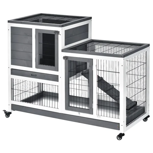 elevated-bunny-cage-indoor-rabbit-hutch-with-wheels-ramp-removable-tray-for-guinea-pigs-gray.webp PawHut Elevated Bunny Cage Indoor Rabbit Hutch with Wheels Ramp Removable Tray for Guinea Pigs Gray - Image 1