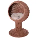 Elevated Cat Bed, Rotatable Egg Chair Pod, Thick Cushion, Natural Mat Grass Woven Kitty House, Brown - Image 11