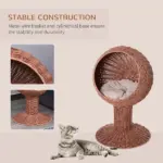 Elevated Cat Bed, Rotatable Egg Chair Pod, Thick Cushion, Natural Mat Grass Woven Kitty House, Brown - Image 4