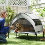 Elevated Dog Bed with Removable Canopy, Portable Outside Raised Pet Cot with Cooling Pad, Storage Bag, 42" x 30" x 37" - Image 2