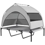 Elevated Dog Bed with Removable Canopy, Portable Outside Raised Pet Cot with Cooling Pad, Storage Bag, 42" x 30" x 37"