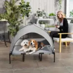 Elevated Dog Bed with Removable Canopy, Portable Outside Raised Pet Cot with Cooling Pad, Storage Bag, 42" x 30" x 37" - Image 9