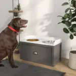 Elevated Dog Bowl Station with Storage Drawer 21L Capacity and 2 Stainless Bowls Gray - Image 2