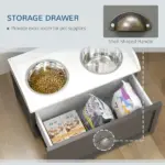 Elevated Dog Bowl Station with Storage Drawer 21L Capacity and 2 Stainless Bowls Gray - Image 5