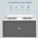 Elevated Dog Bowl Station with Storage Drawer 21L Capacity and 2 Stainless Bowls Gray - Image 6
