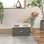 Elevated Dog Bowl Station with Storage Drawer 21L Capacity and 2 Stainless Bowls Gray - Image 10