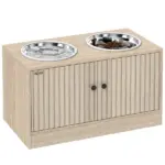 PawHut Elevated Dog Bowls with Storage Cabinet, 2 Stainless Steel Bowls, Slow Feeder, Dog Feeding Station for Large Dogs, Oak - Image 11