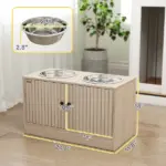 PawHut Elevated Dog Bowls with Storage Cabinet, 2 Stainless Steel Bowls, Slow Feeder, Dog Feeding Station for Large Dogs, Oak - Image 3