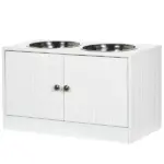 PawHut Elevated Dog Bowls with Storage Cabinet, Large 44L Capacity, Raised Dog Bowl Stand, Pet Food Bowl Feeding Station, White - Image 11