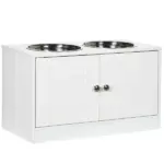 PawHut Elevated Dog Bowls with Storage Cabinet, Large 44L Capacity, Raised Dog Bowl Stand, Pet Food Bowl Feeding Station, White