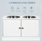 PawHut Elevated Dog Bowls with Storage Cabinet, Large 44L Capacity, Raised Dog Bowl Stand, Pet Food Bowl Feeding Station, White - Image 4