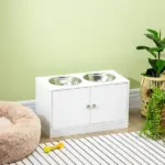 PawHut Elevated Dog Bowls with Storage Cabinet, Large 44L Capacity, Raised Dog Bowl Stand, Pet Food Bowl Feeding Station, White - Image 10