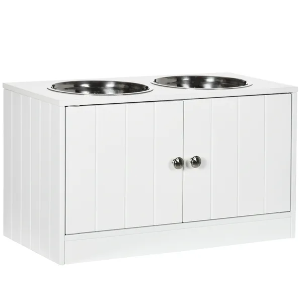 elevated-dog-bowls-with-storage-cabinet-large-44l-capacity-raised-dog-bowl-stand-pet-food-bowl-feeding-station-white.webp PawHut Elevated Dog Bowls with Storage Cabinet, Large 44L Capacity, Raised Dog Bowl Stand, Pet Food Bowl Feeding Station, White - Image 1