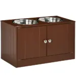 PawHut Elevated Dog Bowls with Storage Cabinet, Raised Dog Bowl Stand Pet Food Bowl Dog Feeding Station, Brown - Image 11