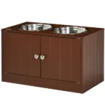 PawHut Elevated Dog Bowls with Storage Cabinet, Raised Dog Bowl Stand Pet Food Bowl Dog Feeding Station, Brown