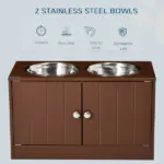 PawHut Elevated Dog Bowls with Storage Cabinet, Raised Dog Bowl Stand Pet Food Bowl Dog Feeding Station, Brown - Image 4