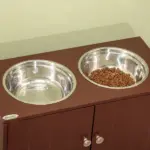 PawHut Elevated Dog Bowls with Storage Cabinet, Raised Dog Bowl Stand Pet Food Bowl Dog Feeding Station, Brown - Image 8