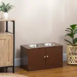 PawHut Elevated Dog Bowls with Storage Cabinet, Raised Dog Bowl Stand Pet Food Bowl Dog Feeding Station, Brown - Image 10