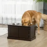 Elevated Dog Bowls with Storage, Two Stainless Steel Bowls for Large Dogs, Coffee - Image 2