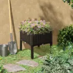 Outsunny Elevated Garden Bed, Brown Plastic 15x15, Self-Watering with Drainage DIY Kit - Image 2