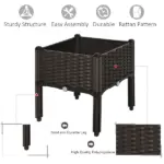 Outsunny Elevated Garden Bed, Brown Plastic 15x15, Self-Watering with Drainage DIY Kit - Image 4