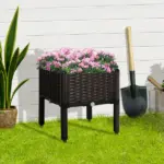 Outsunny Elevated Garden Bed, Brown Plastic 15x15, Self-Watering with Drainage DIY Kit - Image 10