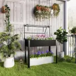 Outsunny Elevated Garden Box with Greenhouse Cover, Raised Garden Bed with Legs and Drainage Hole for Vegetables, Black - Image 2