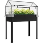 Outsunny Elevated Garden Box with Greenhouse Cover, Raised Garden Bed with Legs and Drainage Hole for Vegetables, Black - Image 11