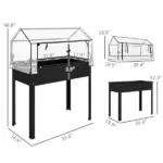 Outsunny Elevated Garden Box with Greenhouse Cover, Raised Garden Bed with Legs and Drainage Hole for Vegetables, Black - Image 3