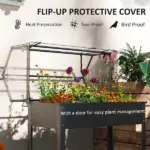 Outsunny Elevated Garden Box with Greenhouse Cover, Raised Garden Bed with Legs and Drainage Hole for Vegetables, Black - Image 4