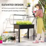 Outsunny Elevated Garden Box with Greenhouse Cover, Raised Garden Bed with Legs and Drainage Hole for Vegetables, Black - Image 5