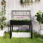 Outsunny Elevated Garden Box with Greenhouse Cover, Raised Garden Bed with Legs and Drainage Hole for Vegetables, Black - Image 8