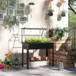 Outsunny Elevated Garden Box with Greenhouse Cover, Raised Garden Bed with Legs and Drainage Hole for Vegetables, Black - Image 10