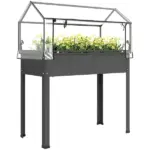 Outsunny Elevated Garden Box with Greenhouse Cover, Raised Garden Bed with Legs and Drainage Hole for Vegetables, Dark Gray - Image 11
