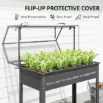 Outsunny Elevated Garden Box with Greenhouse Cover, Raised Garden Bed with Legs and Drainage Hole for Vegetables, Dark Gray - Image 4