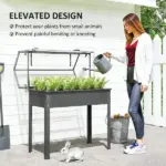 Outsunny Elevated Garden Box with Greenhouse Cover, Raised Garden Bed with Legs and Drainage Hole for Vegetables, Dark Gray - Image 5
