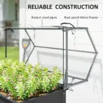 Outsunny Elevated Garden Box with Greenhouse Cover, Raised Garden Bed with Legs and Drainage Hole for Vegetables, Dark Gray - Image 7