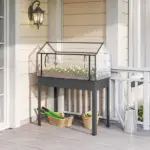 Outsunny Elevated Garden Box with Greenhouse Cover, Raised Garden Bed with Legs and Drainage Hole for Vegetables, Dark Gray - Image 10