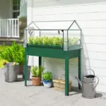 Elevated Garden Box with Greenhouse Cover, Raised Garden Bed with Legs and Drainage Hole for Vegetables, Green - Image 2