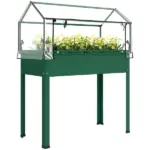 Elevated Garden Box with Greenhouse Cover, Raised Garden Bed with Legs and Drainage Hole for Vegetables, Green - Image 11