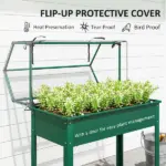 Elevated Garden Box with Greenhouse Cover, Raised Garden Bed with Legs and Drainage Hole for Vegetables, Green - Image 4