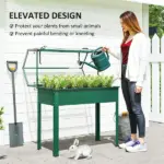 Elevated Garden Box with Greenhouse Cover, Raised Garden Bed with Legs and Drainage Hole for Vegetables, Green - Image 5