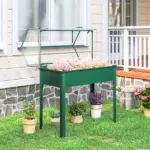 Elevated Garden Box with Greenhouse Cover, Raised Garden Bed with Legs and Drainage Hole for Vegetables, Green - Image 9
