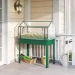Elevated Garden Box with Greenhouse Cover, Raised Garden Bed with Legs and Drainage Hole for Vegetables, Green - Image 10