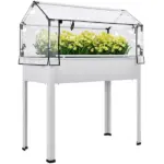 Outsunny Elevated Garden Box with Greenhouse Cover, Raised Garden Bed with Legs and Drainage Hole for Vegetables, White - Image 11